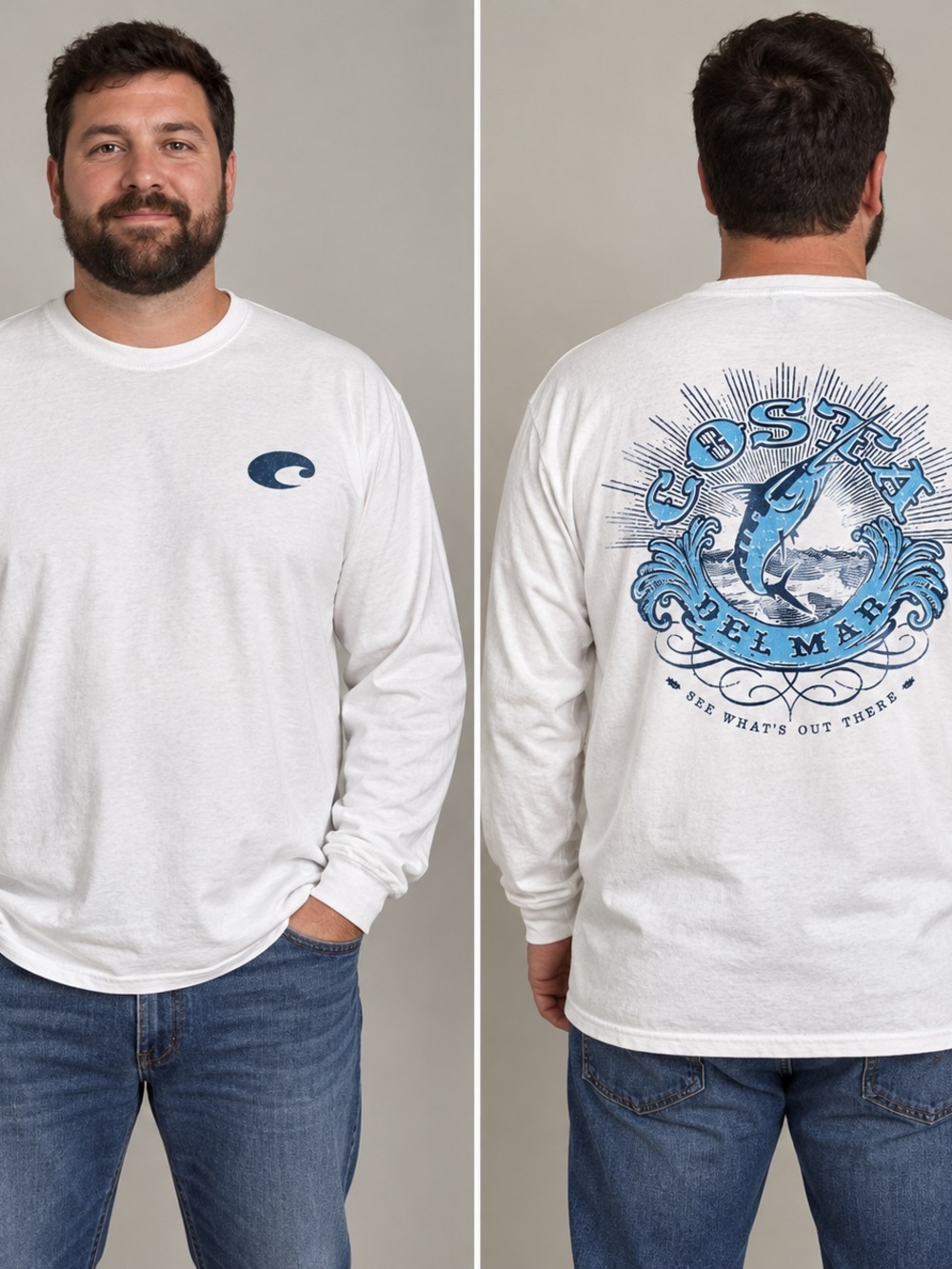 Costa Del Mar Men’s White Long-Sleeve Graphic T-Shirt Size XL